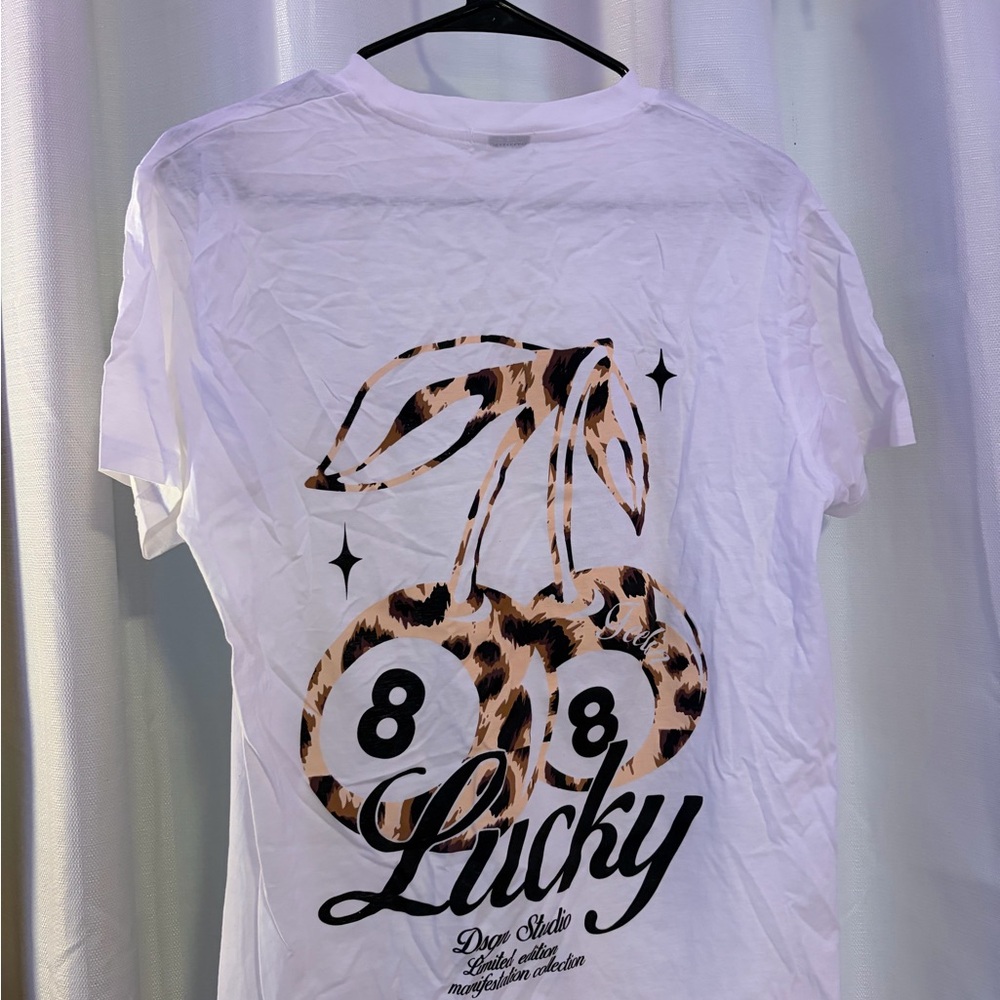Boohoo White Tee with Leopard Cherry Graphic